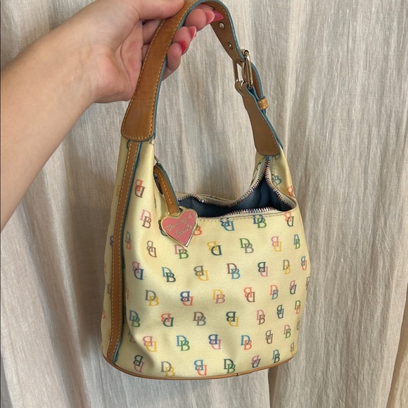 Dooney & Bourke Handbags - Dooney & Bourke Cream Multicolor DB Logo Hobo with Tan Trim